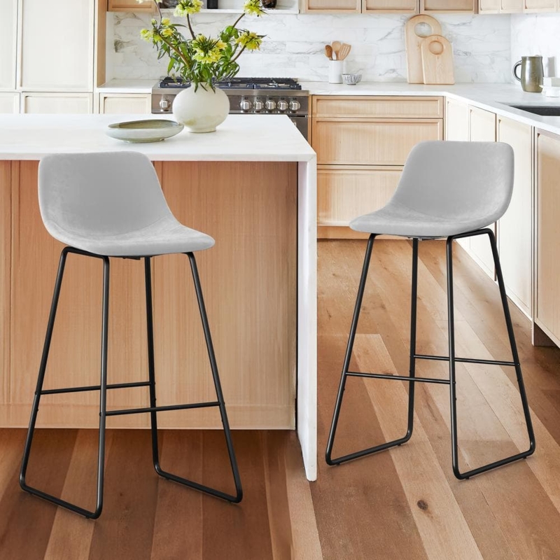 Bar Stool Minimalist Light Gray Low Back, Metal Sled Base Kitchen