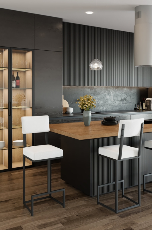 Bar Stool Modern Geometric Metal Frame Square Seat High Contrast (69 characters)