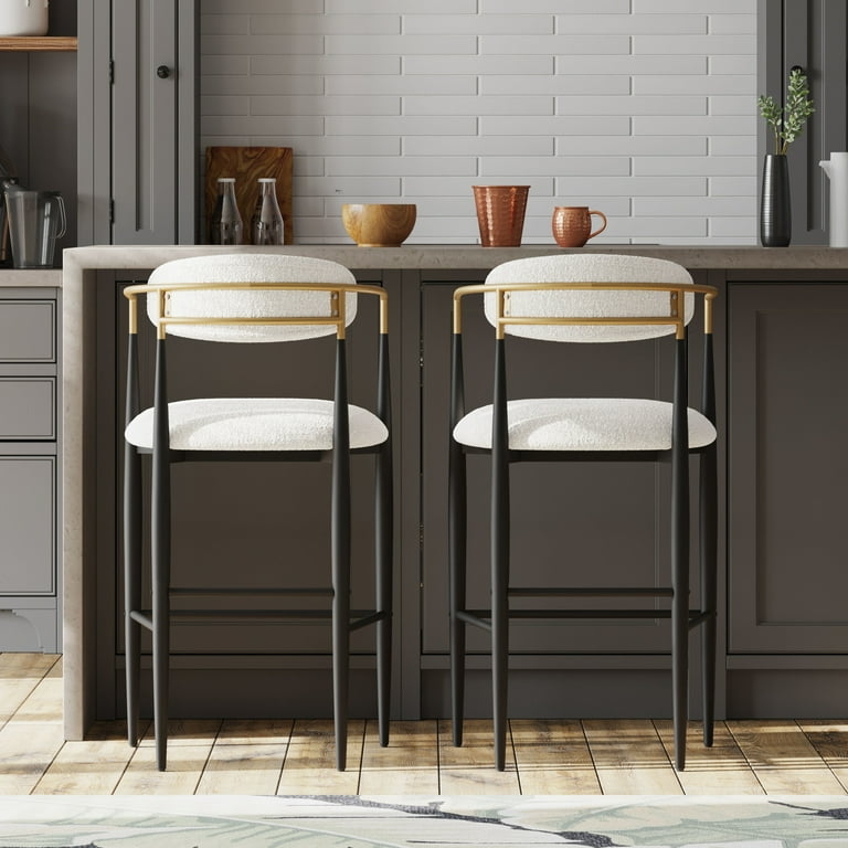 Bar Stool Modern Glam Boucle Upholstered Black Metal