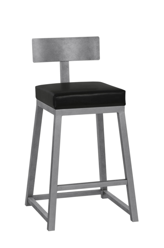 Bar Stool: Modern Industrial Metal Bar Stool, Metal Back Panel, Square Seat