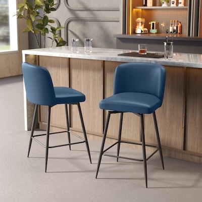 Bar Stool, Modern Navy, Wraparound Silhouette, Slender Black Legs