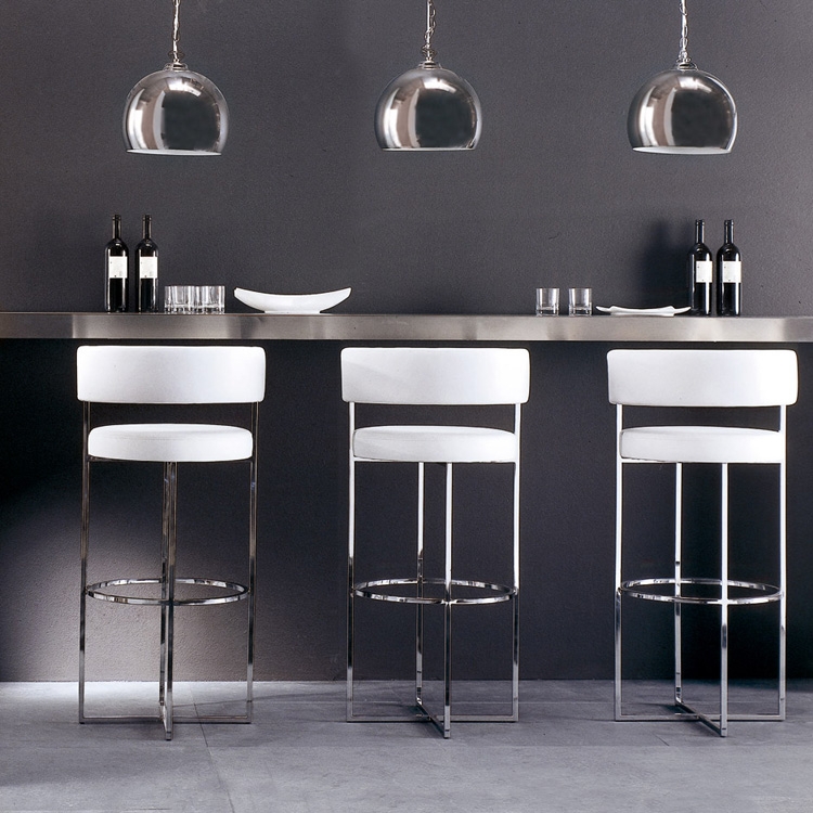 Bar Stool: Modern White Bar Stools Chrome, X-Base, Polished Chrome Frame