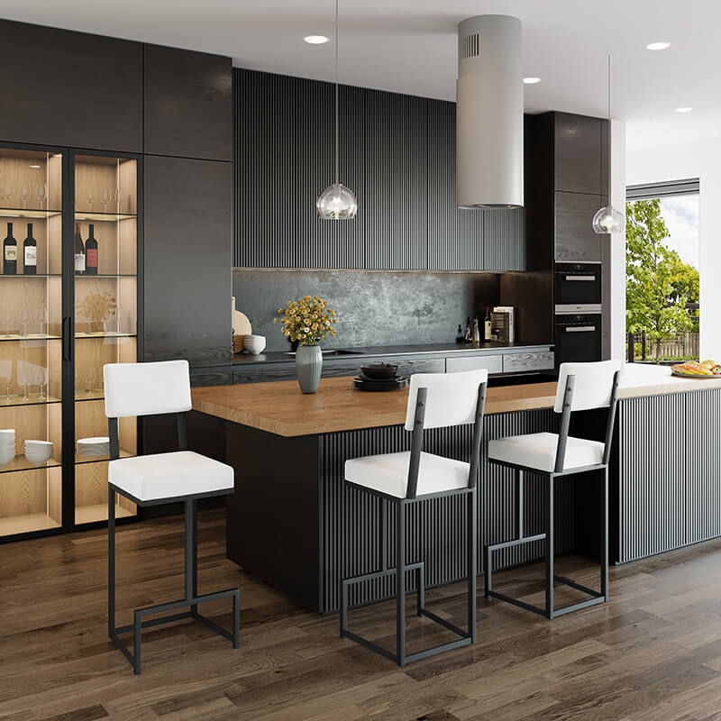Bar Stool: Narrow Bar Stool Styling, Linear Black Frame, Matte Finish
