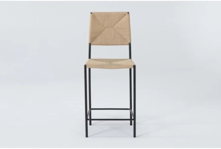 Bar Stool Narrow Woven Counter Seating Black Metal Geometric Weave