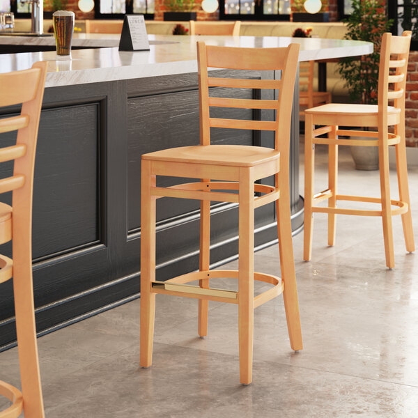 Bar Stool Natural Finish Ladder Back Metal Footrest Guard