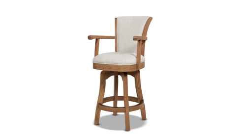 Bar Stool: Natural Wood Finish, Transitional Swivel Seat With Arms