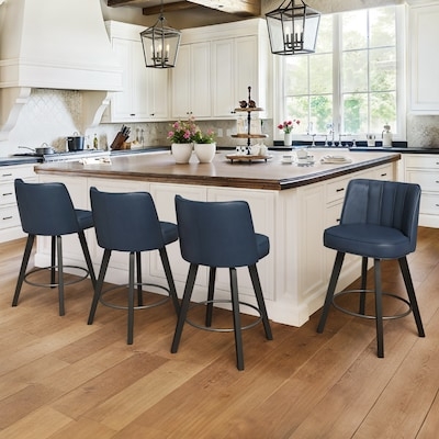 Bar Stool, Navy Blue, Circular Footrest, Tapered Legs, Farmhouse