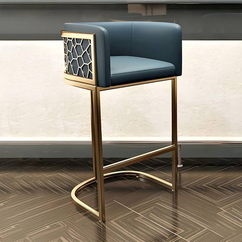 Bar Stool Navy Blue Geometric Honeycomb Back