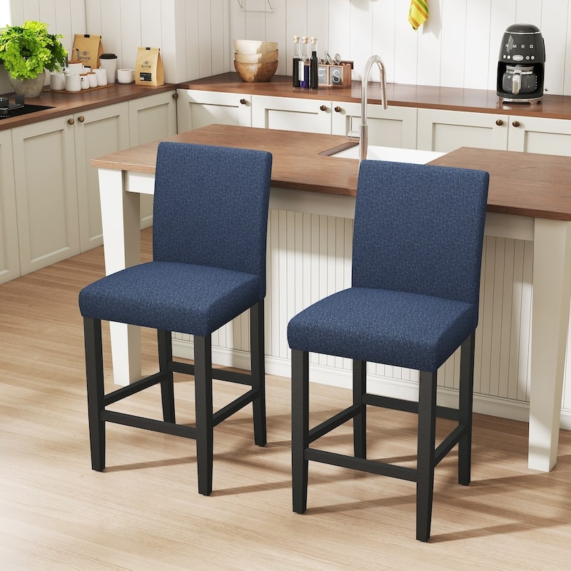 Bar Stool, Navy High Back, Matte Black Frame, Woven Fabric, Transitional