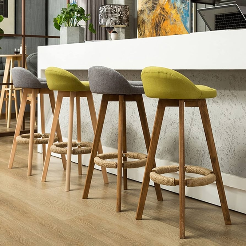 Bar Stool Nordic Style with Rope Wrapped Footrest Tapered Wood Legs