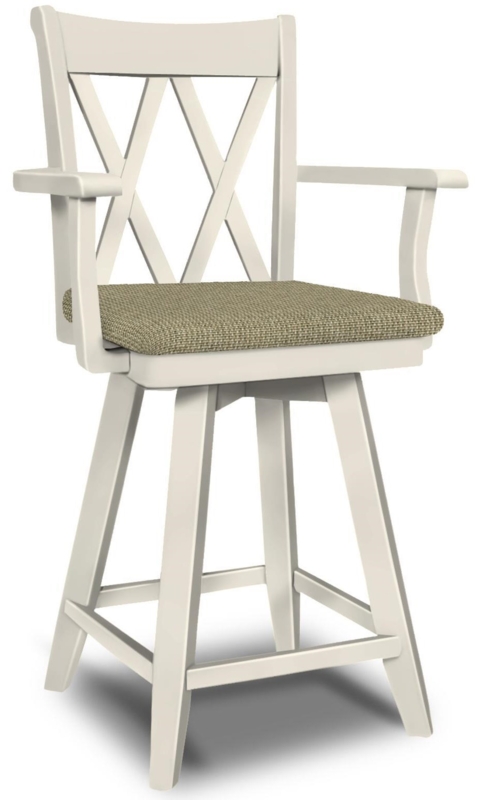 Bar Stool Off-White Double X-Back Swivel Woven Seat Farmhouse