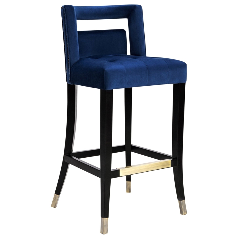 Bar Stool Open Back Velvet Gold Accents Glam Style
