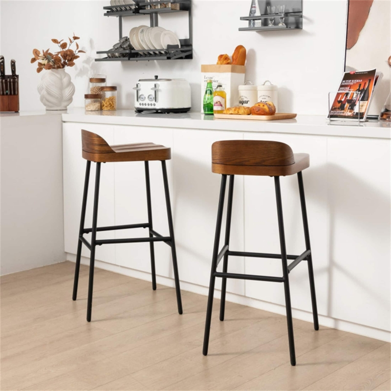 Bar Stool Pairing: Low Curved Back, Slim Black Frame Styling