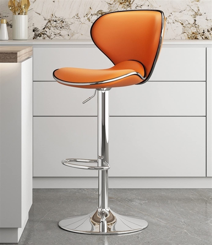 Bar Stool, Pedestal Base, Chrome Accents, Orange Seat