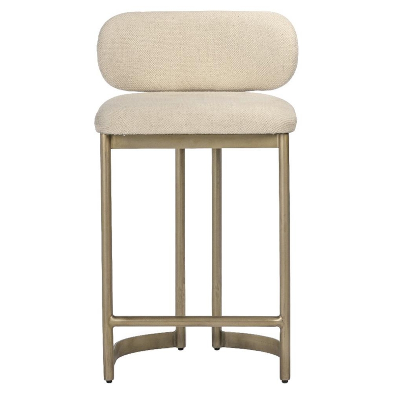 Bar Stool Pill Shaped Backrest Antique Brass Finish Woven Texture
