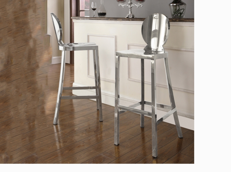Bar Stool Polished Chrome Medallion Back Minimalist Design