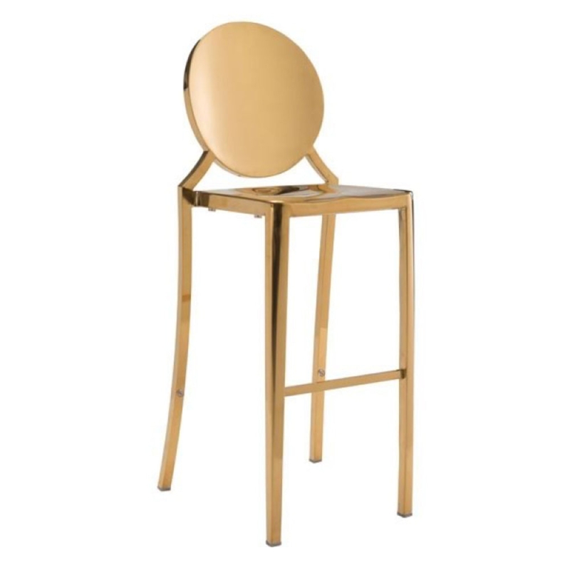 Bar Stool Polished Gold Medallion Back Glam