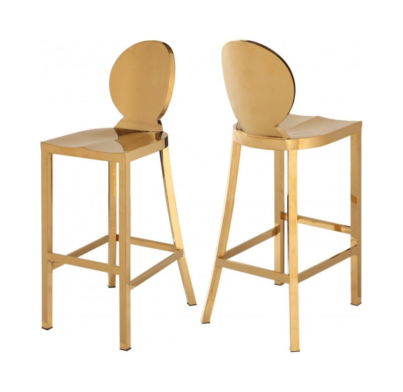 Bar Stool Polished Gold Stainless Steel Circular Backrest