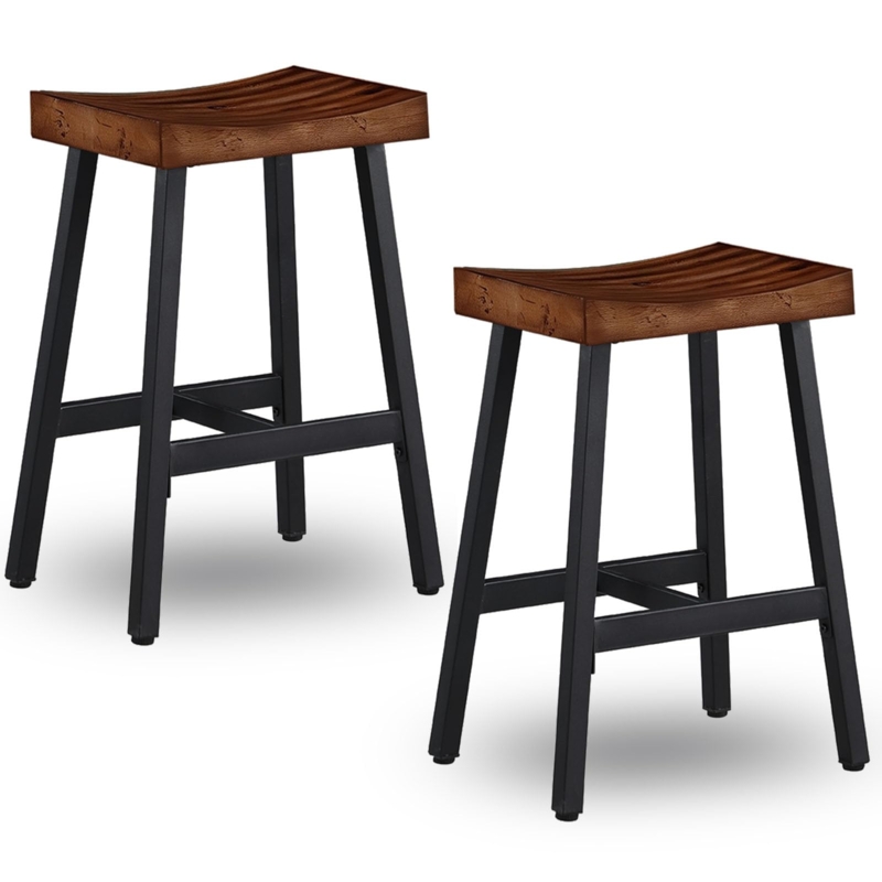 Bar Stool Pronounced Wood Grain Saddle Seat Backless Rustic Modern