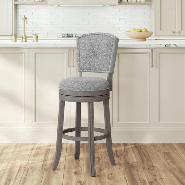 Bar Stool Radial Tufted Back Antique Gray Swivel High Back