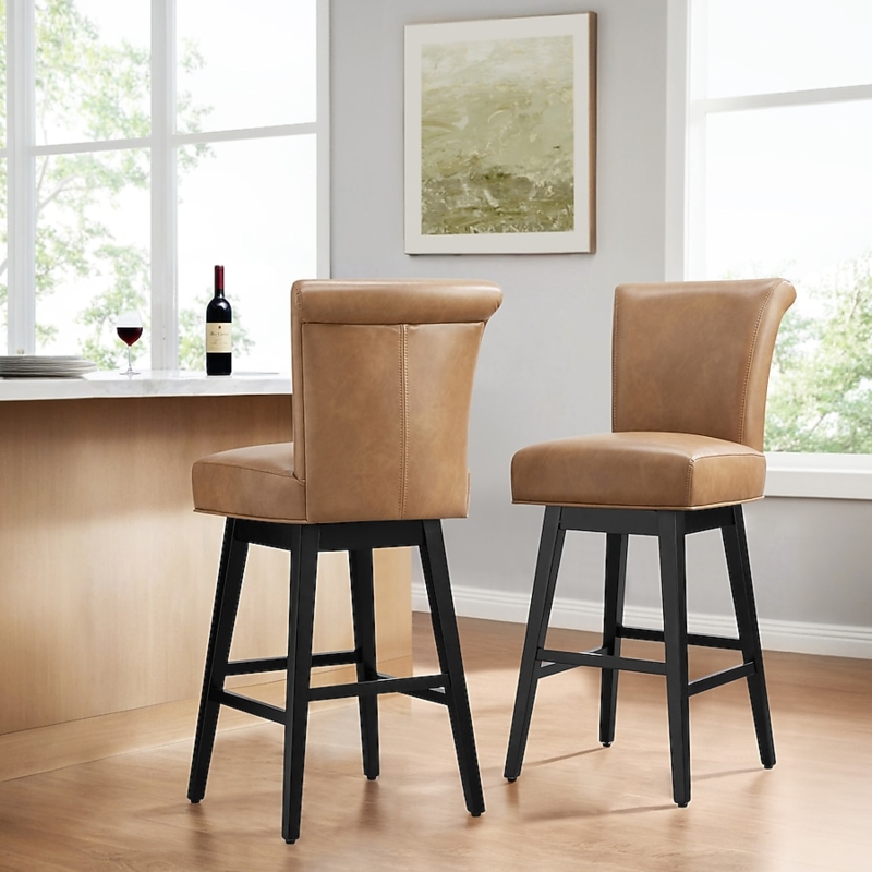 Bar Stool Roll Back Swivel Upholstery Black Legs Transitional
