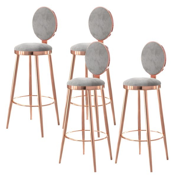 Bar Stool Rose Gold Finish Circular Backrest Grey Velvet