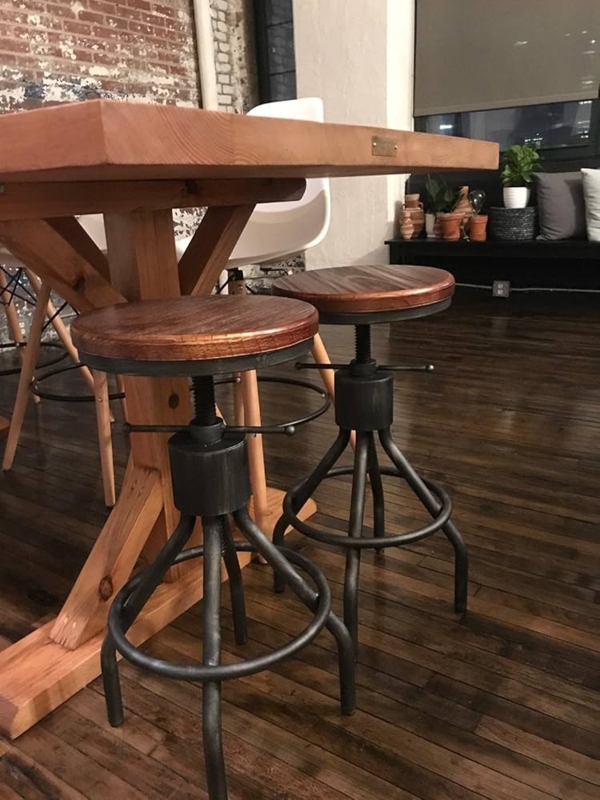 Bar Stool Round Seat Charcoal Gray Adjustable Height Tripod Base Urban