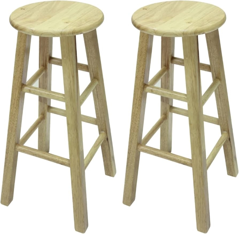 Bar Stool Round Wood Seat Backless Design Double Tier Footrests