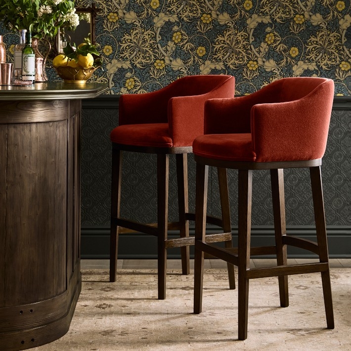 Bar Stool Rust Velvet Curved Wrap Around Silhouette Moody Home Bar