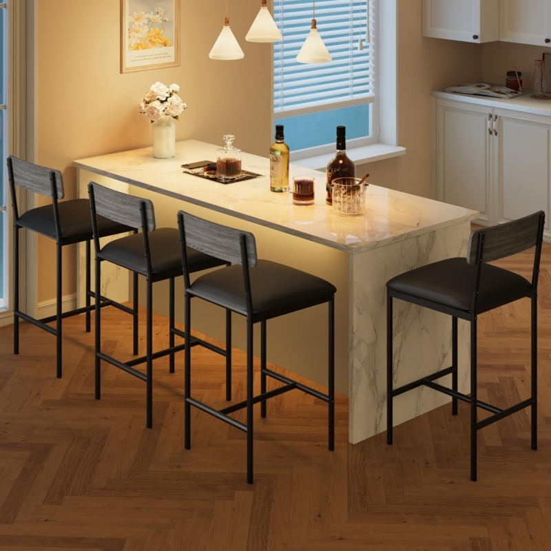 Bar Stool Rustic Gray Backrest Upholstered Counter Height