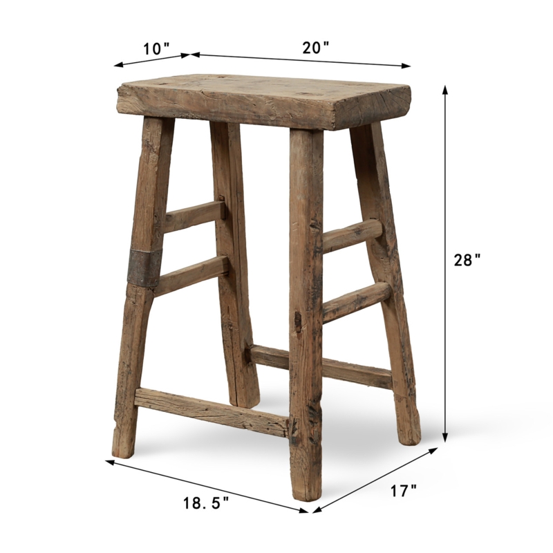 Bar Stool Rustic Weathered Wood Rectangular Seat Primitive Farmhouse