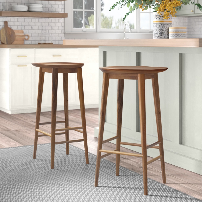 Bar Stool Saddle Seat Backless Tapered Legs Medium Wood