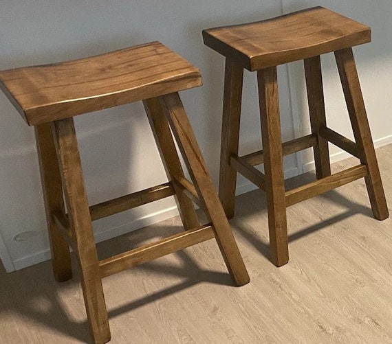Bar Stool Saddle Seat Flared Legs Warm Wood Stain Rustic