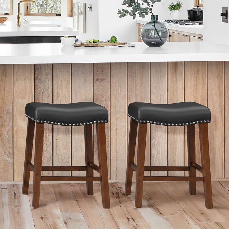 Bar Stool Saddle Seat Nailhead Trim Backless Counter Height