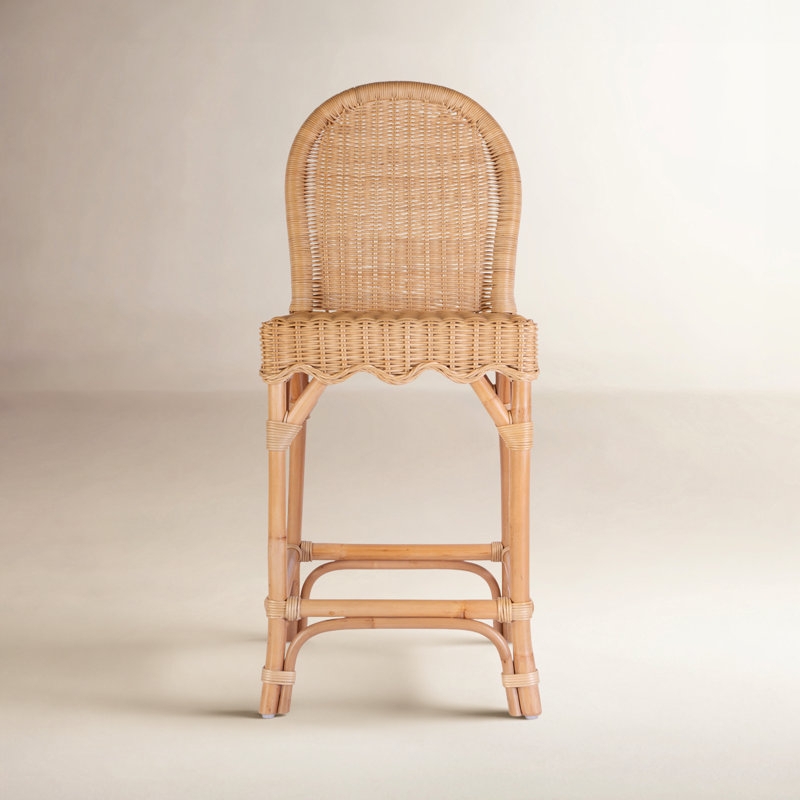 Bar Stool Scalloped Edge Natural Wicker Bohemian High Back