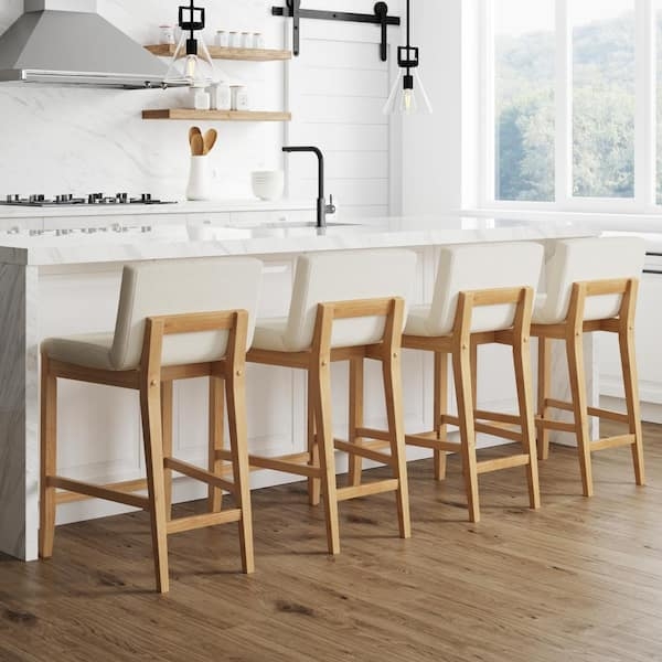 Bar Stool Scandinavian Cream Boucle Texture with Light Wood Frame