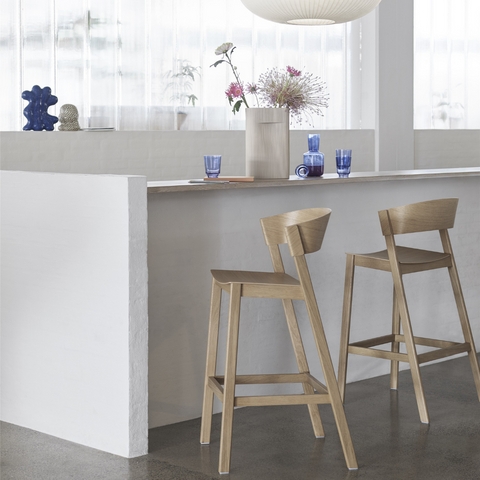 Bar Stool Scandinavian Light Wood with Curved Wrap-Around Backrest