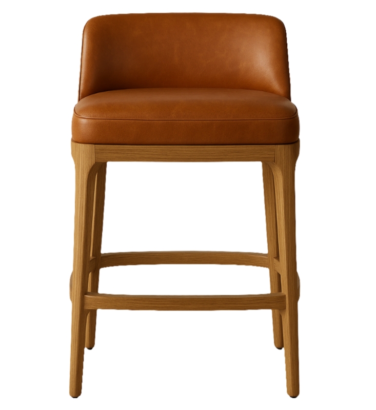 Bar Stool Scandinavian Modern with Oak Toned Frame and Curved Back