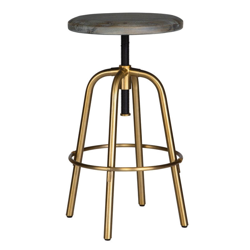 Bar Stool Screw Mechanism Weathered Circular Seat Brushed Brass