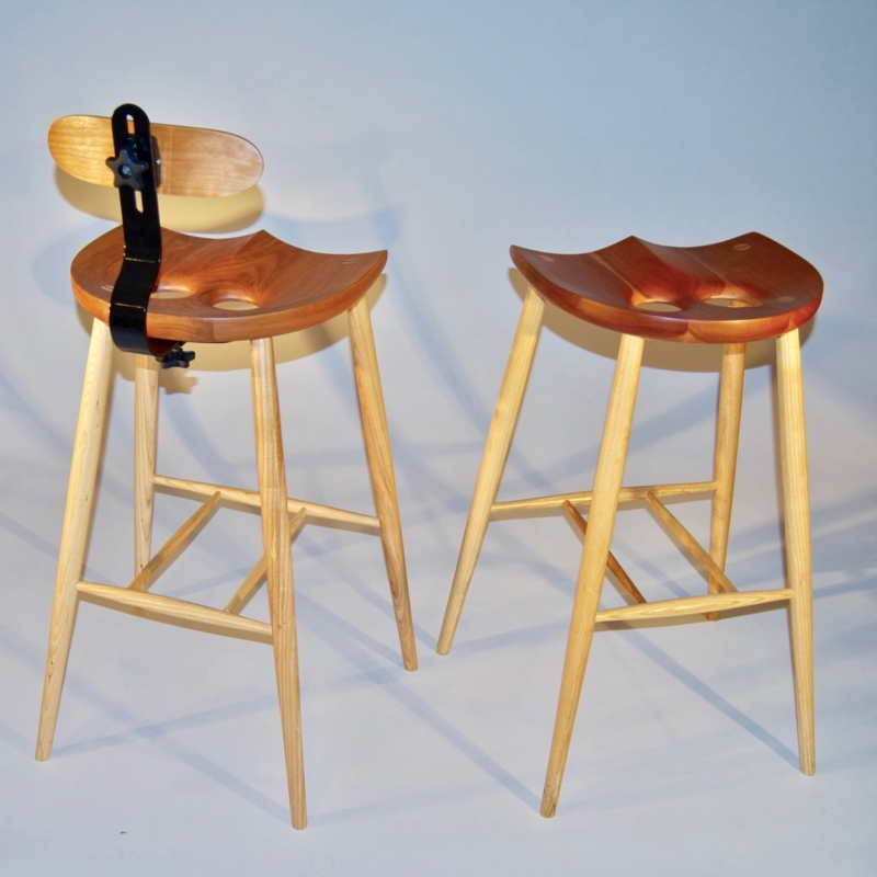 Bar Stool Sculpted Seat Adjustable Backrest Wood Tapered Organic
