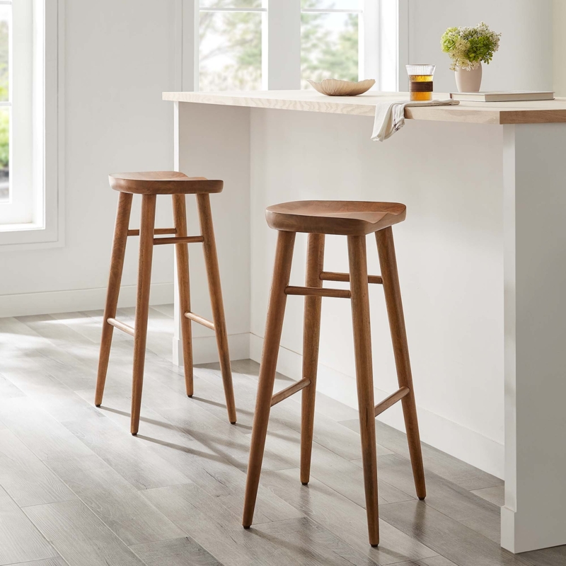Bar Stool Sculptural Seat Backless Tapered Legs Mid Century