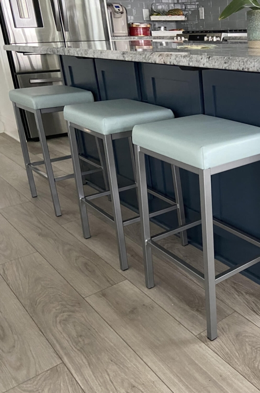 Bar Stool Seafoam Green Upholstery Brushed Metal Frame Square Seat