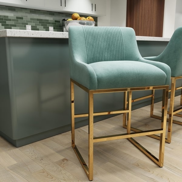 Bar Stool Seafoam Green Velvet Channel Tufted Frame