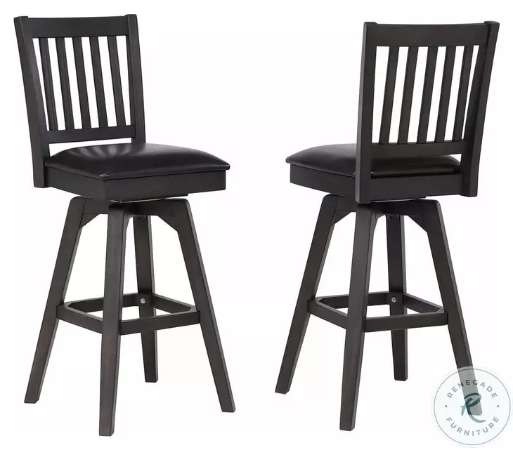 Bar Stool Set Black Slat Back Swivel Seat Wood Frame Slat Back Stools