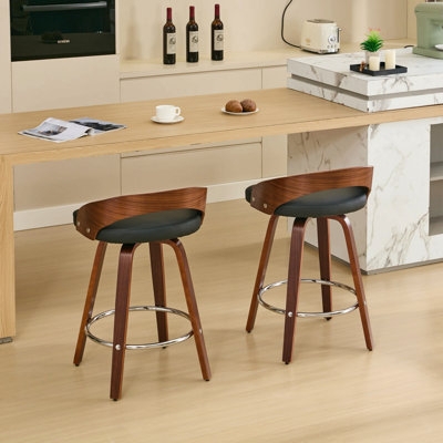 Bar Stool Set Low Back Curved Plywood Wood Frame Swivel Stools
