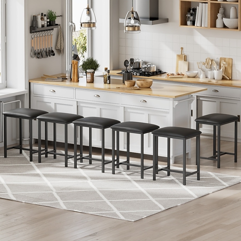 Bar Stool Set Of 6 Black Backless Silhouette Square Seat