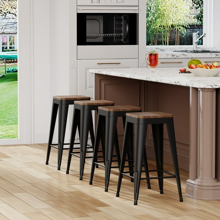 Bar Stool Set of Four Industrial Backless Matte Black Metal