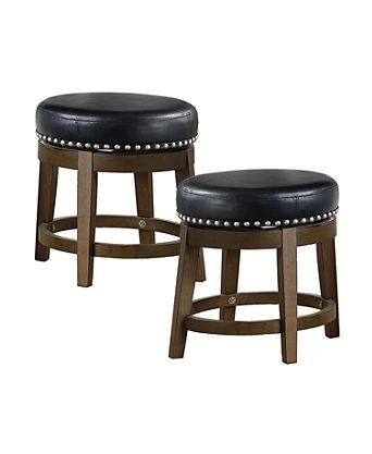 Bar Stool Set Short Backless Nailhead Trim Wood Frame Classic Stools