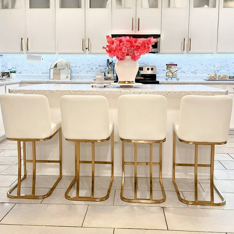 Bar Stool Set with Glam White and Gold Sled Base for Modern Kitchen