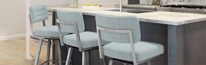 Bar Stool Silver Frame Horizontal Tufting Linen-Like Swivel